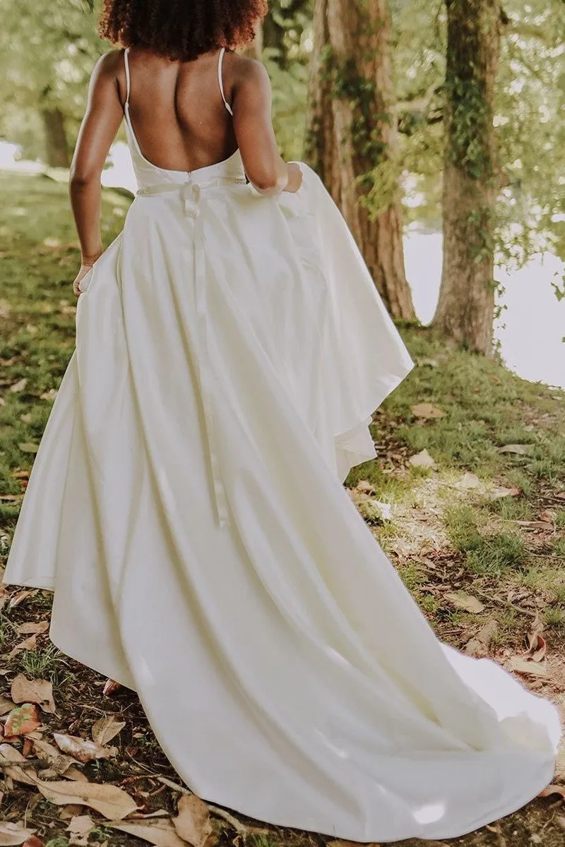 2021 Spring Satin Wedding Gowns with Thin Straps