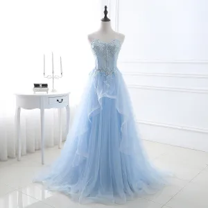 2025 Blue tube top evening dress student art exam performance prom party temperament annual meeting dinner host dress
