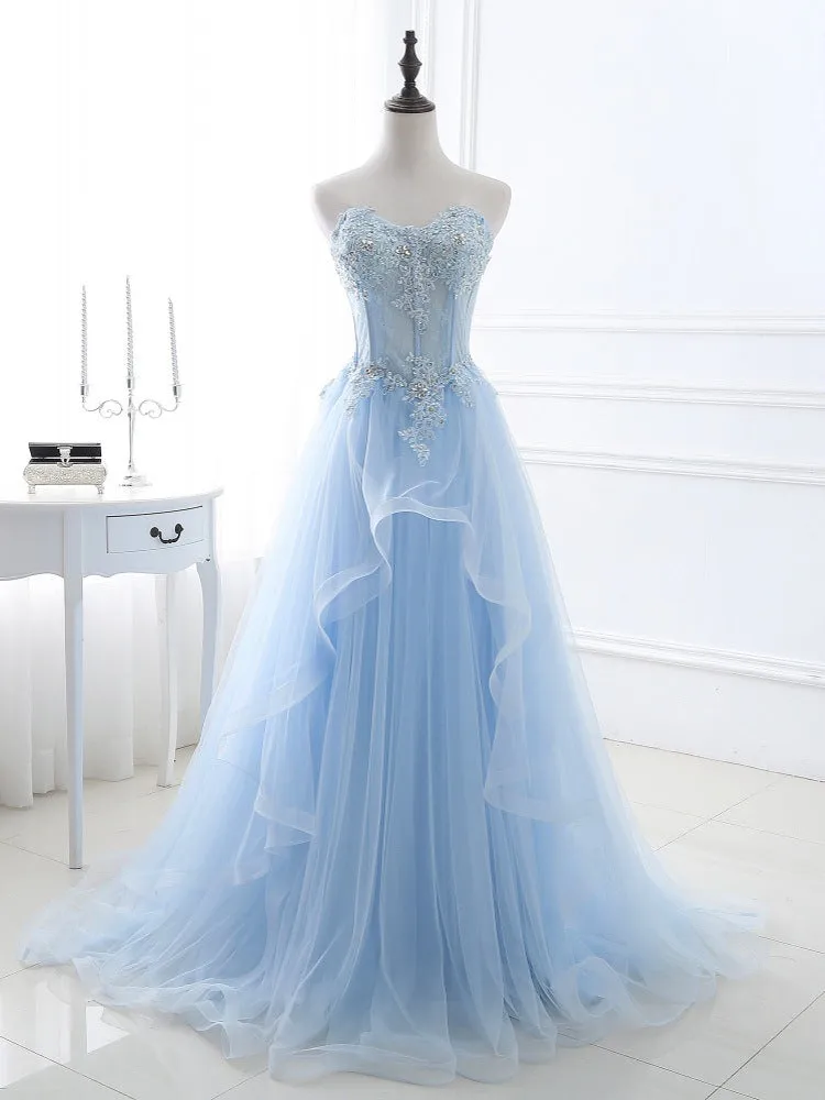 2025 Blue tube top evening dress student art exam performance prom party temperament annual meeting dinner host dress