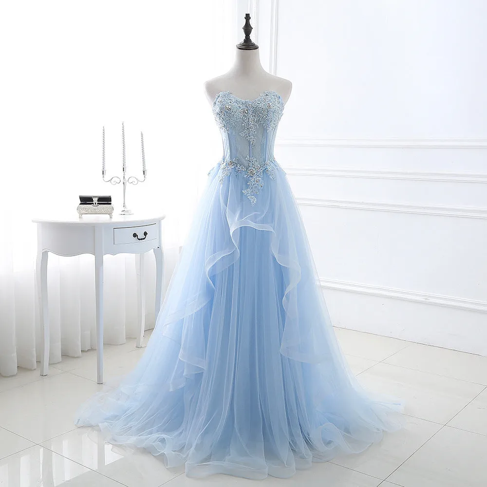 2025 Blue tube top evening dress student art exam performance prom party temperament annual meeting dinner host dress