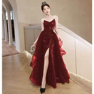 2025 Suspender Toast Bride 2025 New Burgundy Sequins Premium Wedding Dinner Engagement Dress Dress