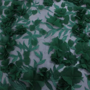 3D Floral Lace Fabric Bottle Green 130 cm
