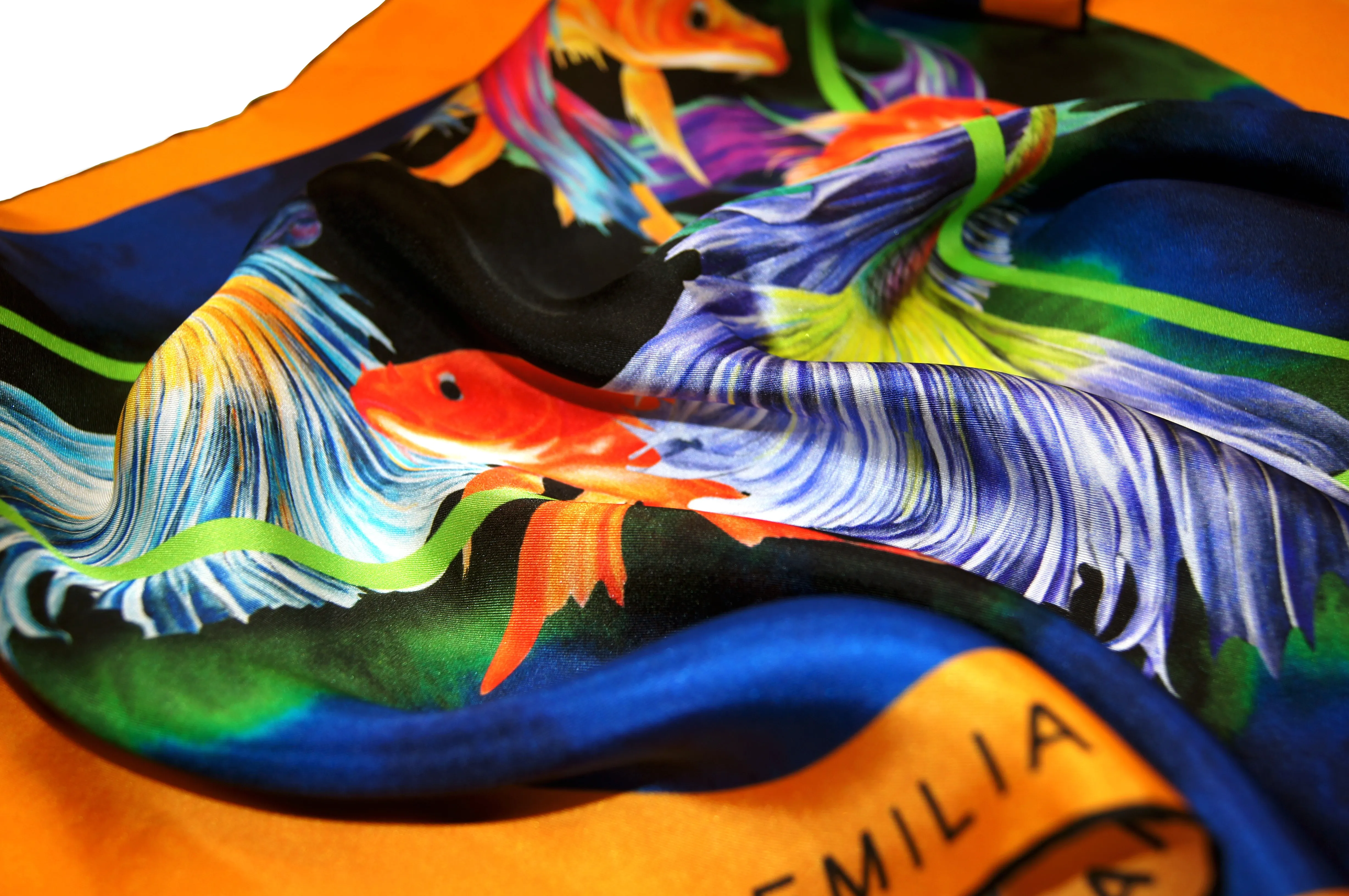 400 Orange Print Silk Scarf