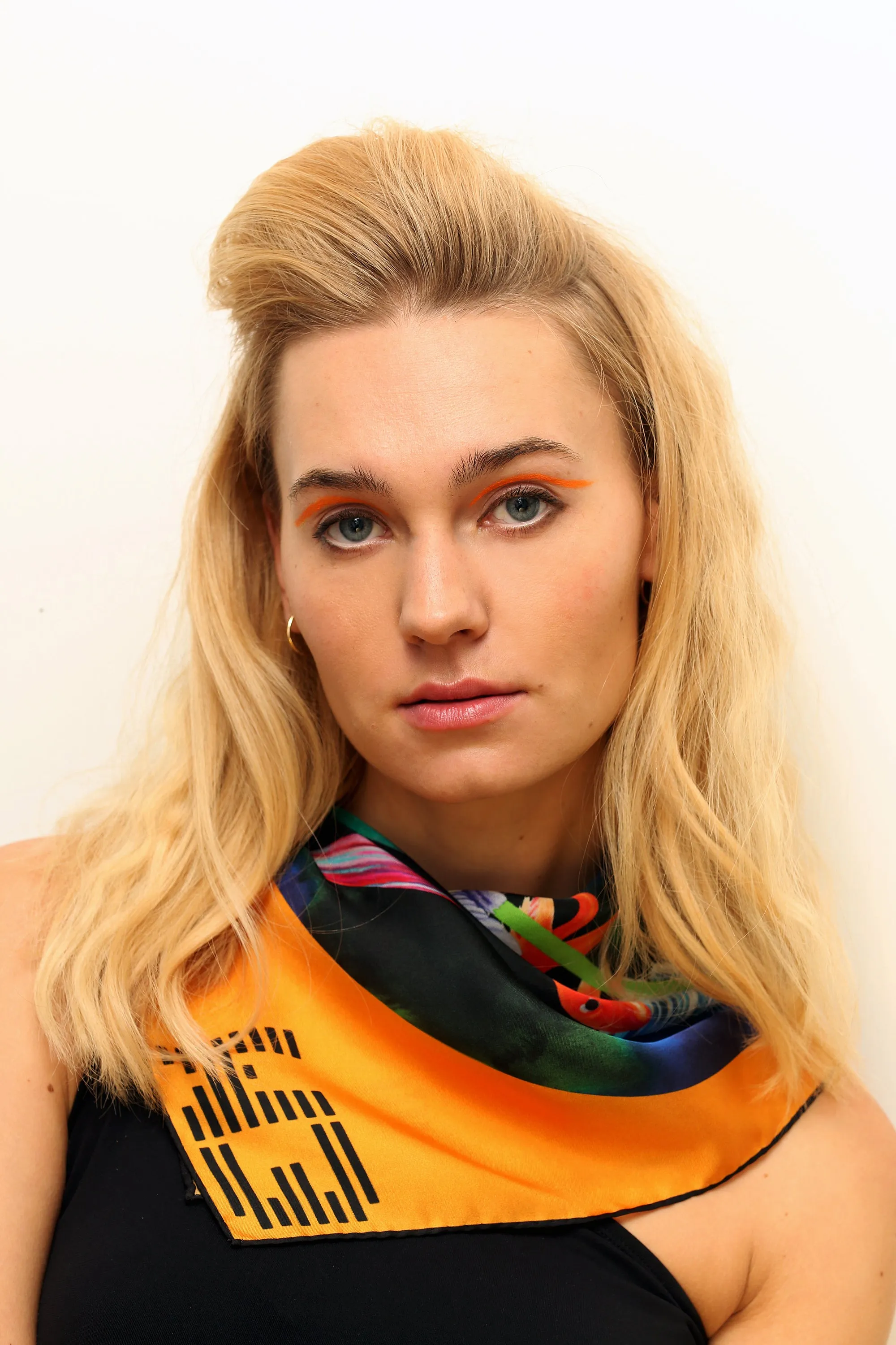 400 Orange Print Silk Scarf