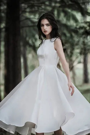 A-line Bride Short Satin Bridal Dresses 2021
