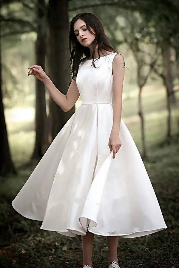 A-line Bride Short Satin Bridal Dresses 2021