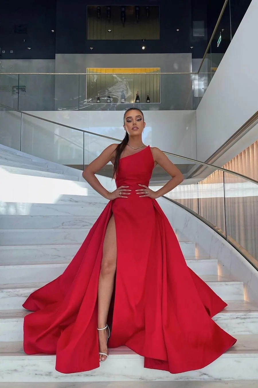 A-line Satin Red Carpet Dress for Prom