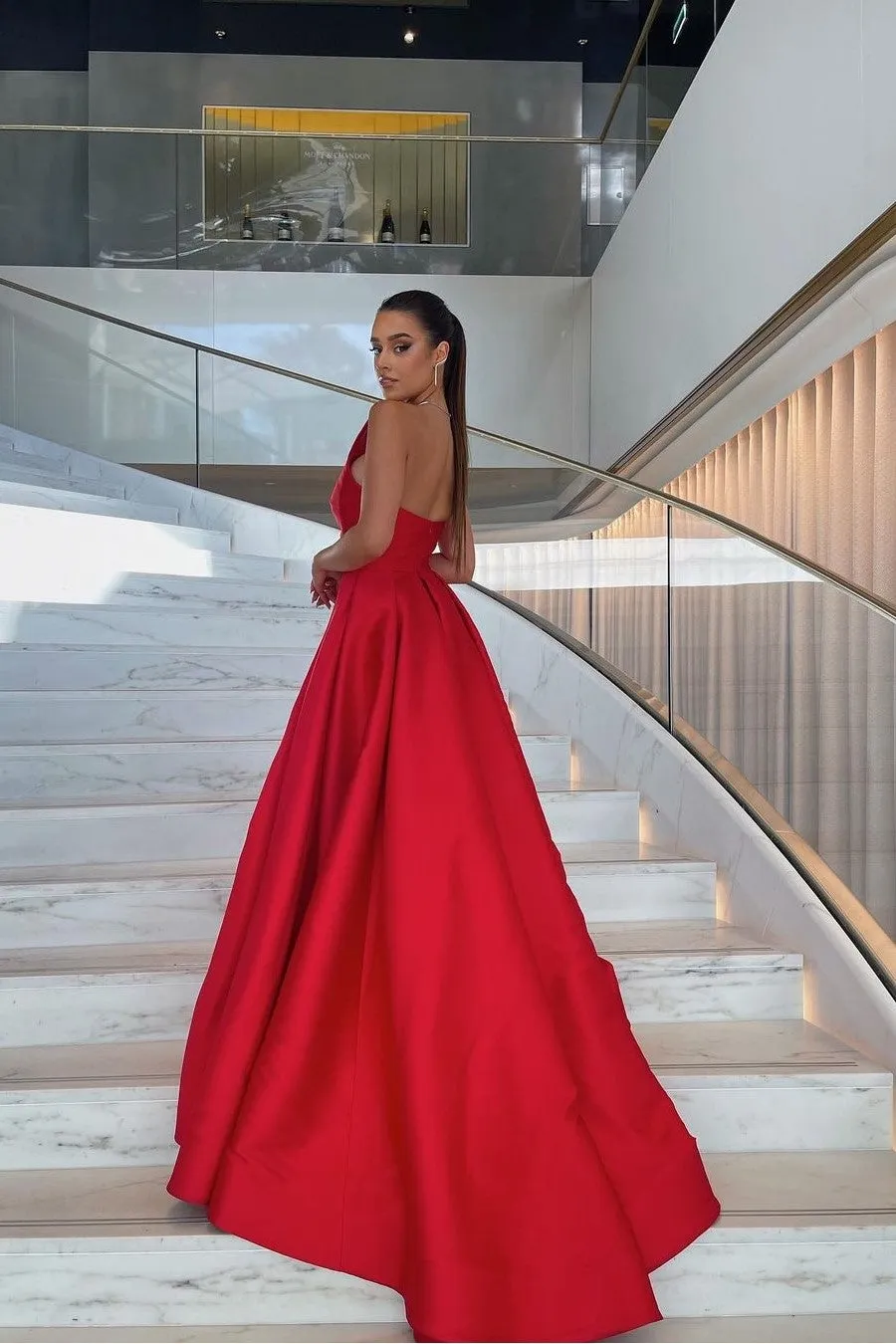 A-line Satin Red Carpet Dress for Prom