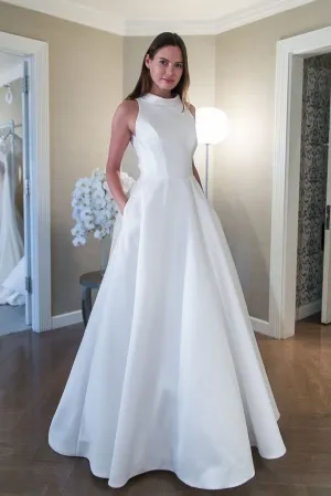 A-line Satin White Wedding Dress with Pockets