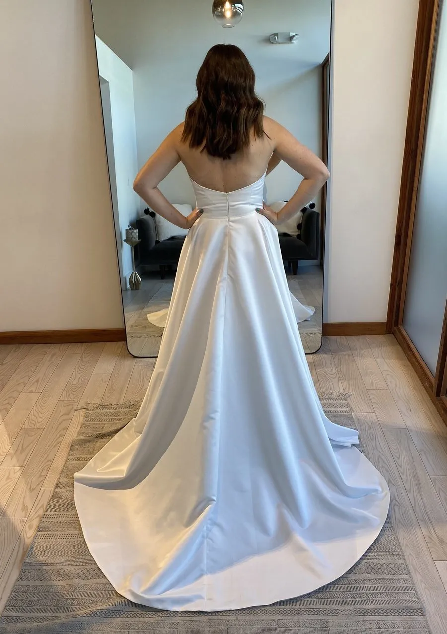 A-line Strapless Satin Wedding Dress with Pockets