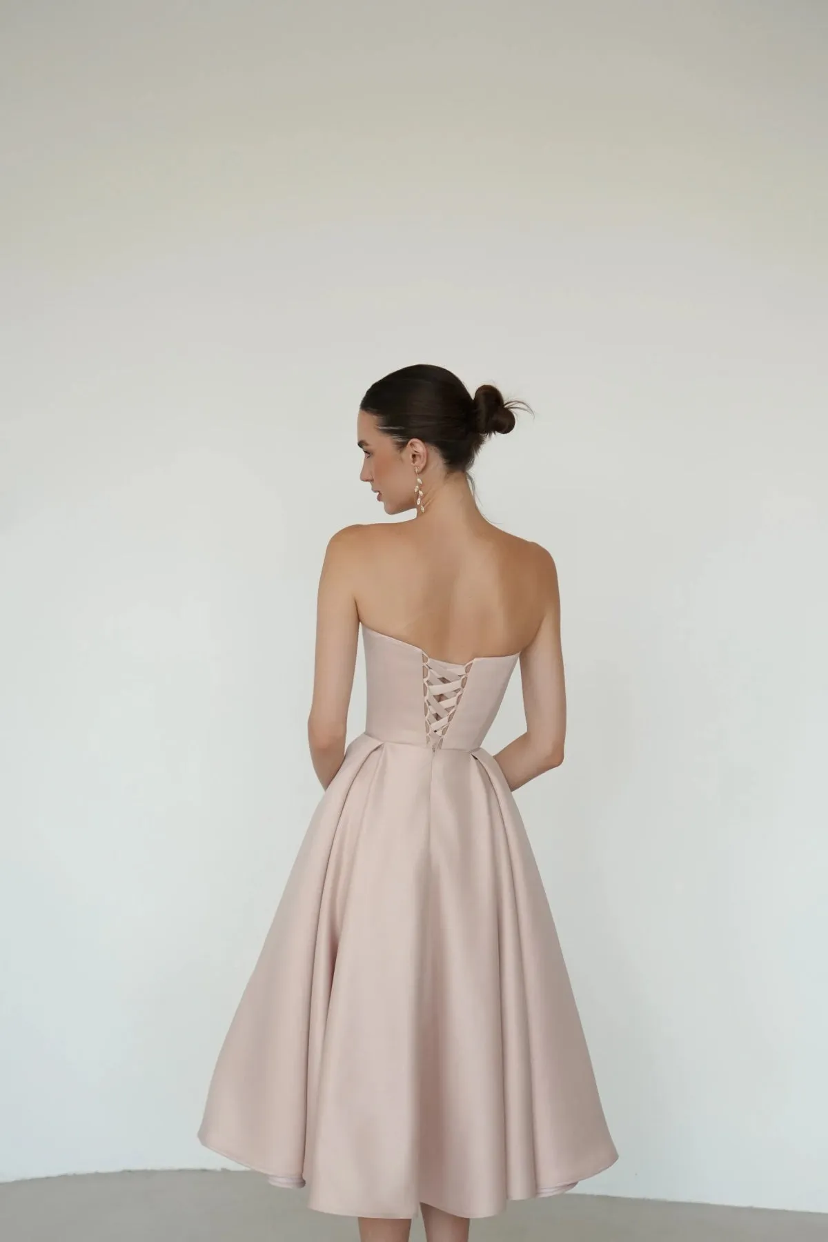 A-line Strapless Tea-Length Prom Dress with Box Pleats