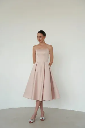 A-line Strapless Tea-Length Prom Dress with Box Pleats