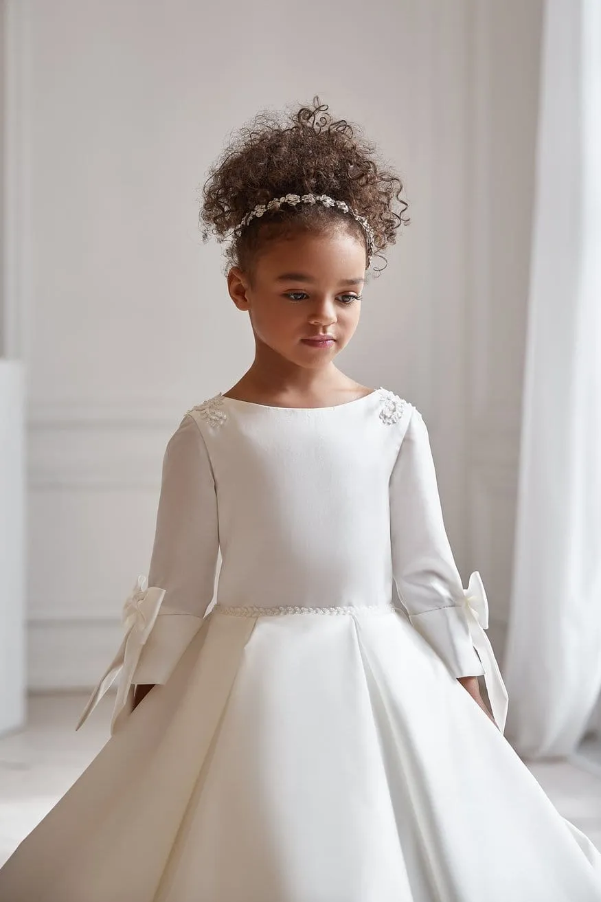 AB043 Satin Communion Dress with Sleeves