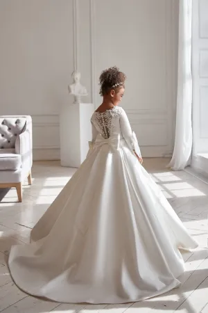AB043 Satin Communion Dress with Sleeves