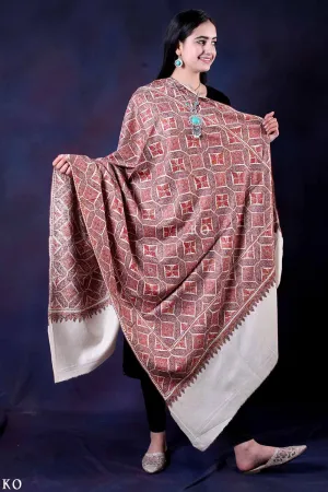 Abastract Design Sozni Embroidered Pashmina Jamawar Shawl