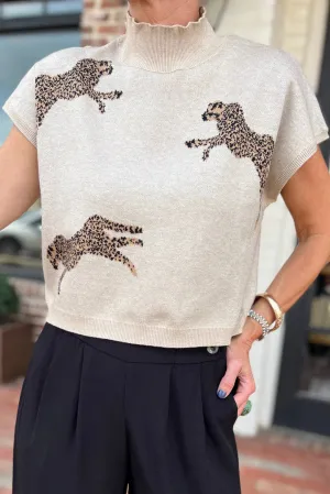 Apricot Lively Cheetah Pattern High Neck Sweater