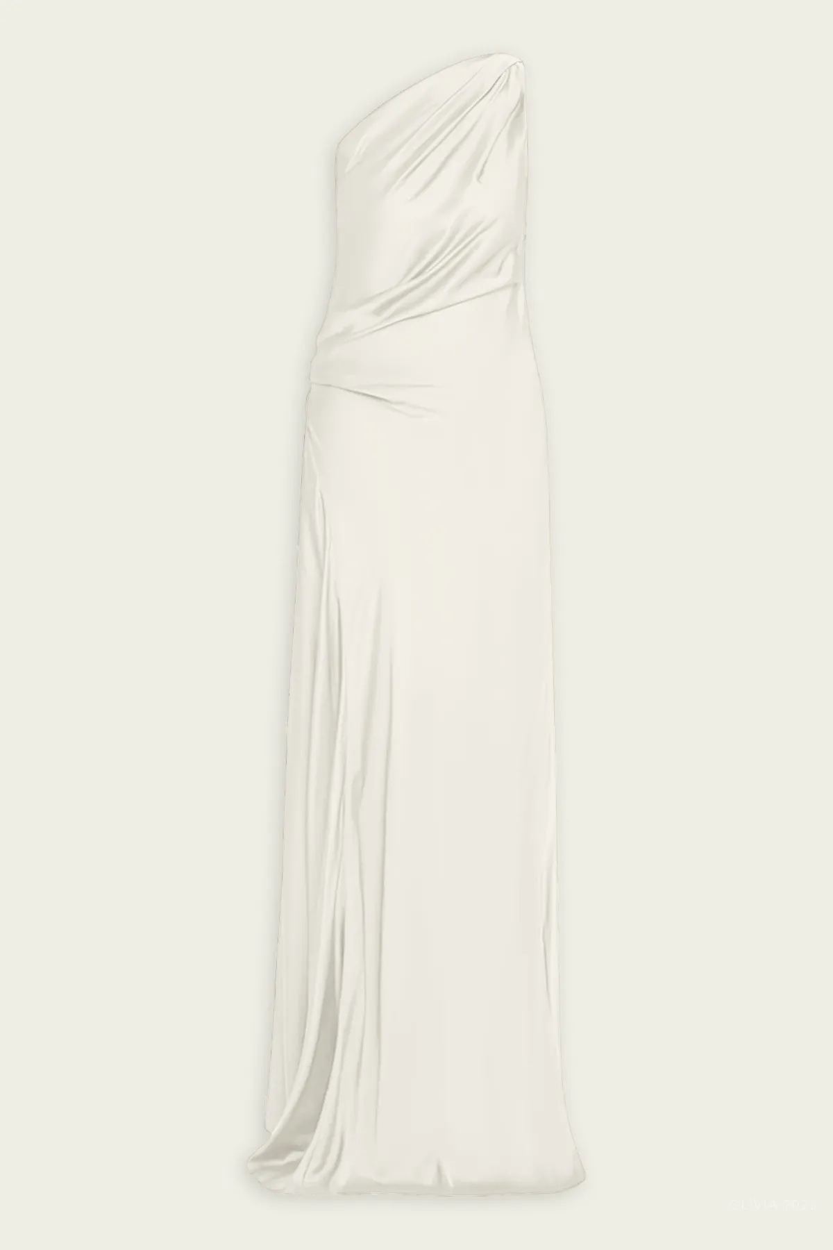 Aster One-Shoulder Satin Gown in Cream