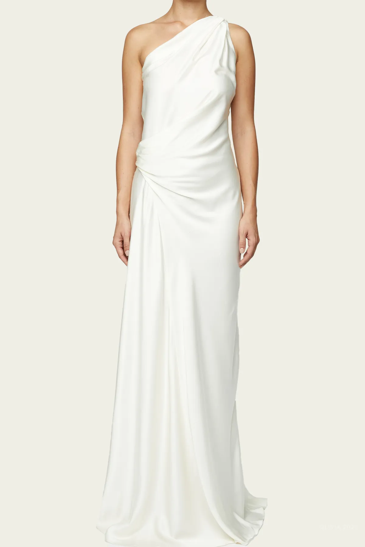 Aster One-Shoulder Satin Gown in Cream