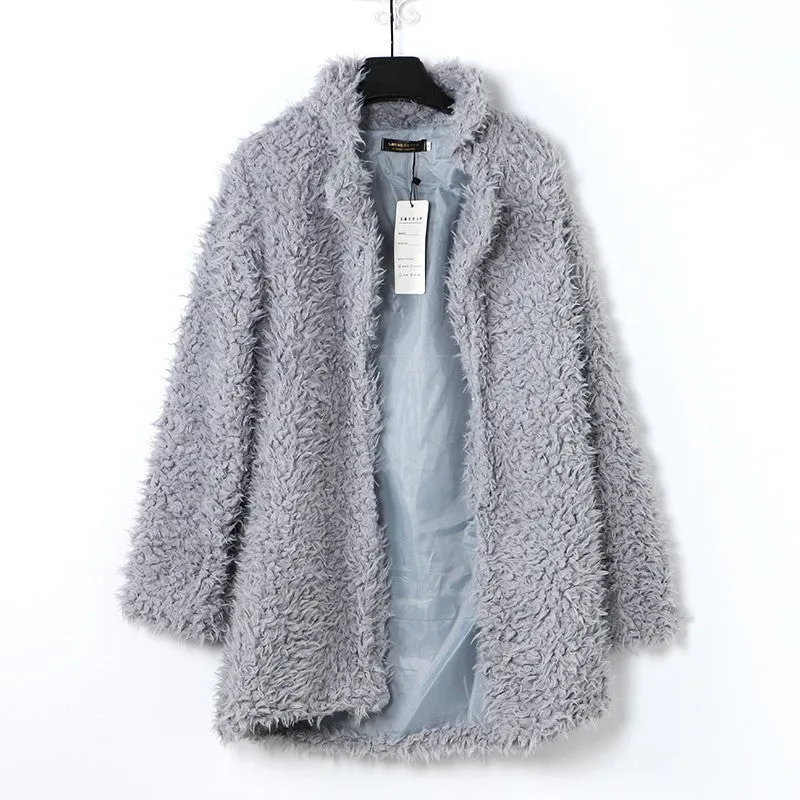 Autumn Winter Women Fur Coat Long Sleeve Cardigan Coat Female Warm Big Size Overcoat Pink Slim Warm Women Outwear Coats