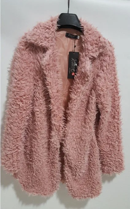 Autumn Winter Women Fur Coat Long Sleeve Cardigan Coat Female Warm Big Size Overcoat Pink Slim Warm Women Outwear Coats