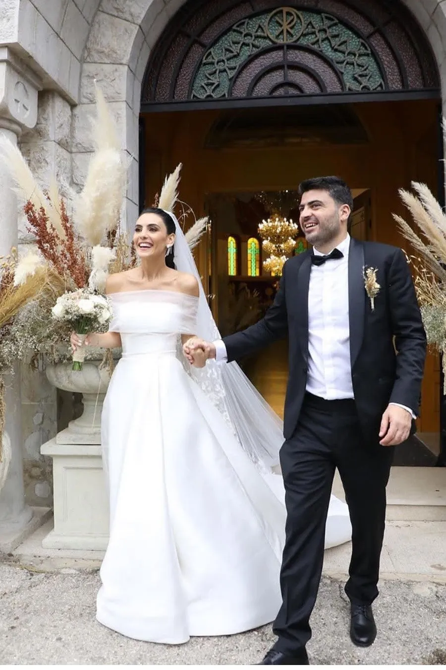 Backless Satin Bride Dress with Ruching Tulle Wrap