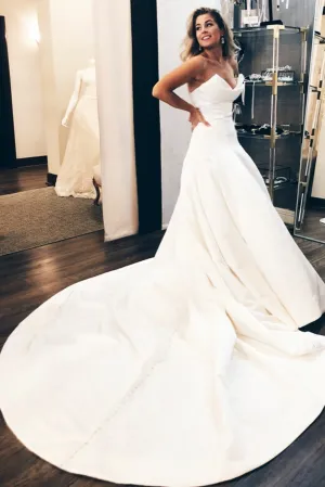 Backless Satin Cathedral Train Wedding Dresses with Sweetheart