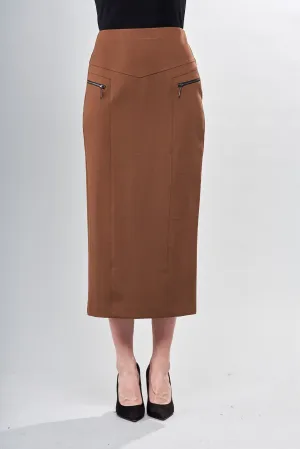BCS7813F Solid Scuba Slanted Zipper Detail Skirt
