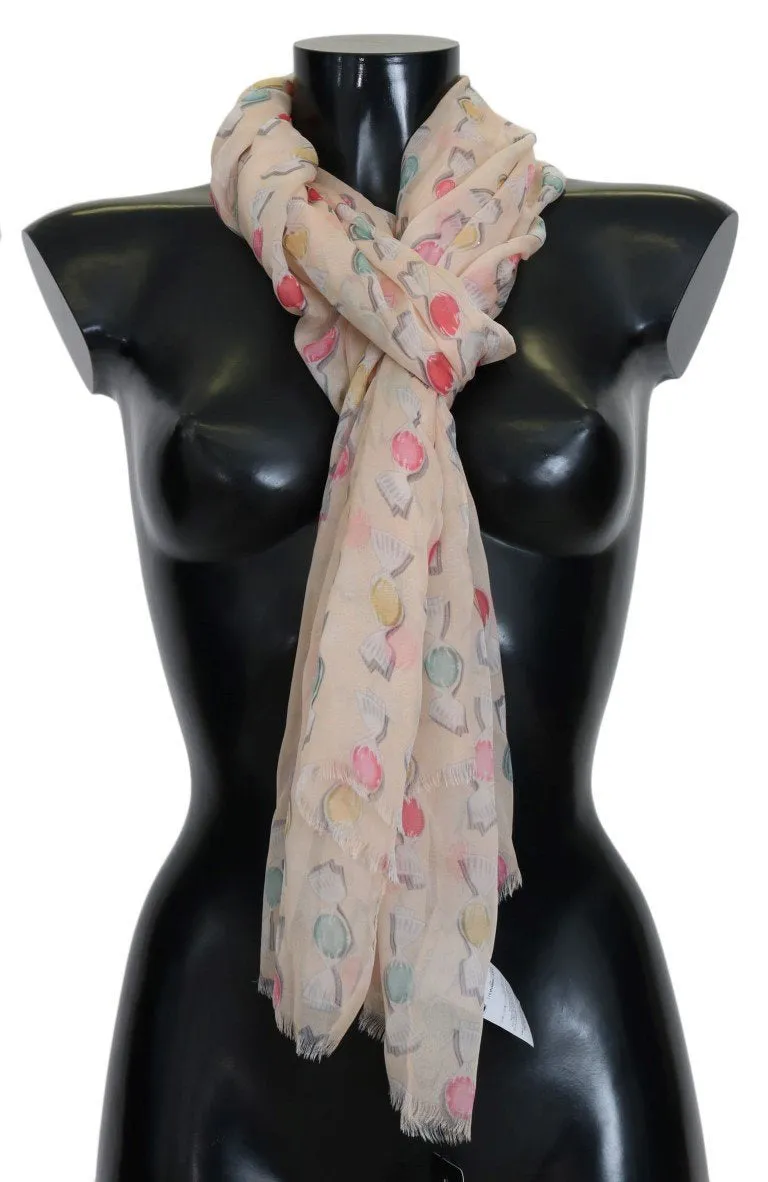 Beige Silk Candy Print Scarf