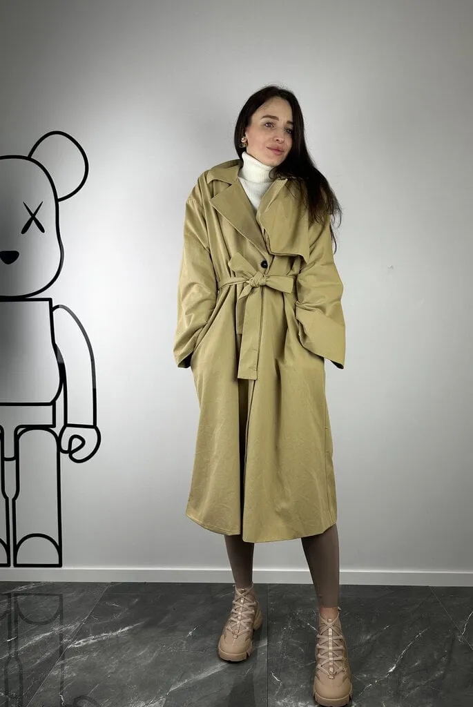 Beigie Oversize classical trench coat with a belt