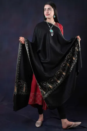 Black Base  Sozni Embroidered Handwoven Pashmina Shawl