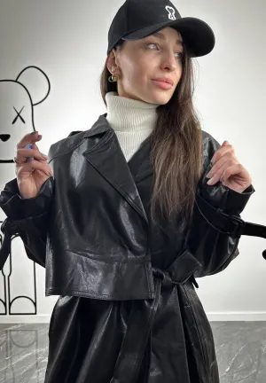 Black Eco leather trench coat