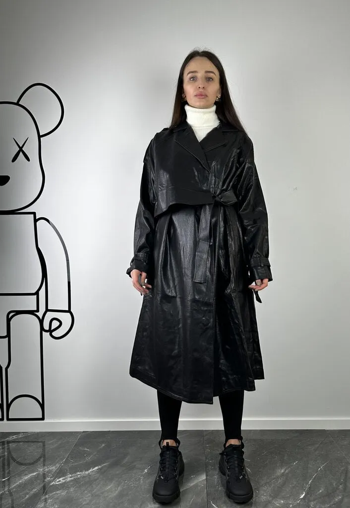 Black Eco leather trench coat