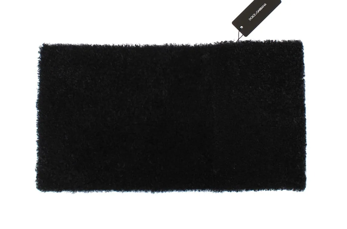 Black Lamb Shearling Silk Scarf