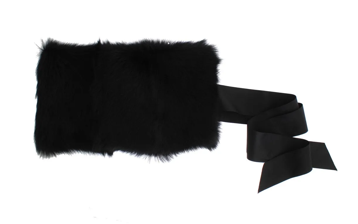 Black Lambskin Fur Silk Scarf