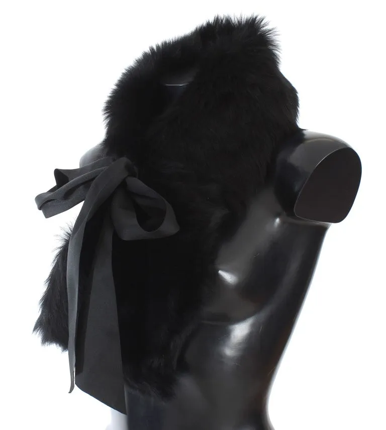 Black Lambskin Fur Silk Scarf