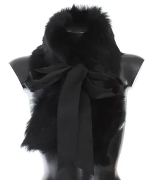 Black Lambskin Fur Silk Scarf