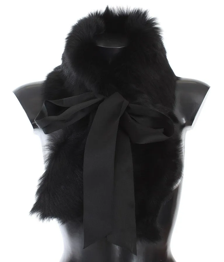 Black Lambskin Fur Silk Scarf