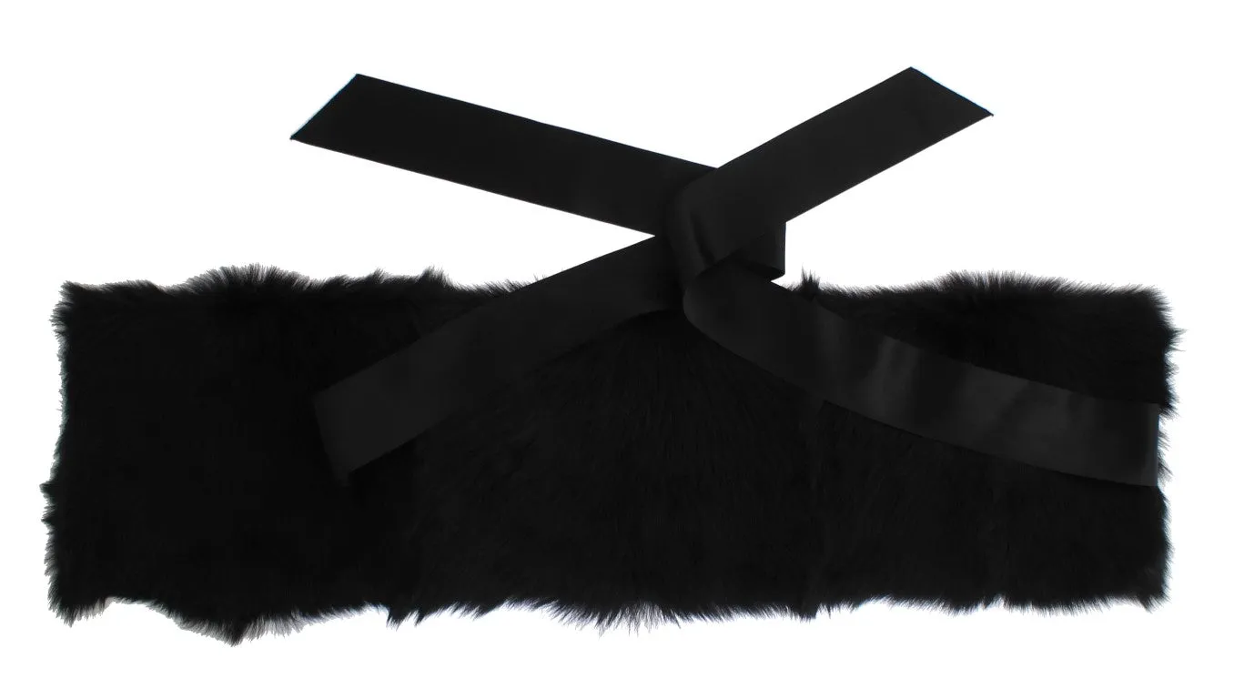 Black Lambskin Fur Silk Scarf