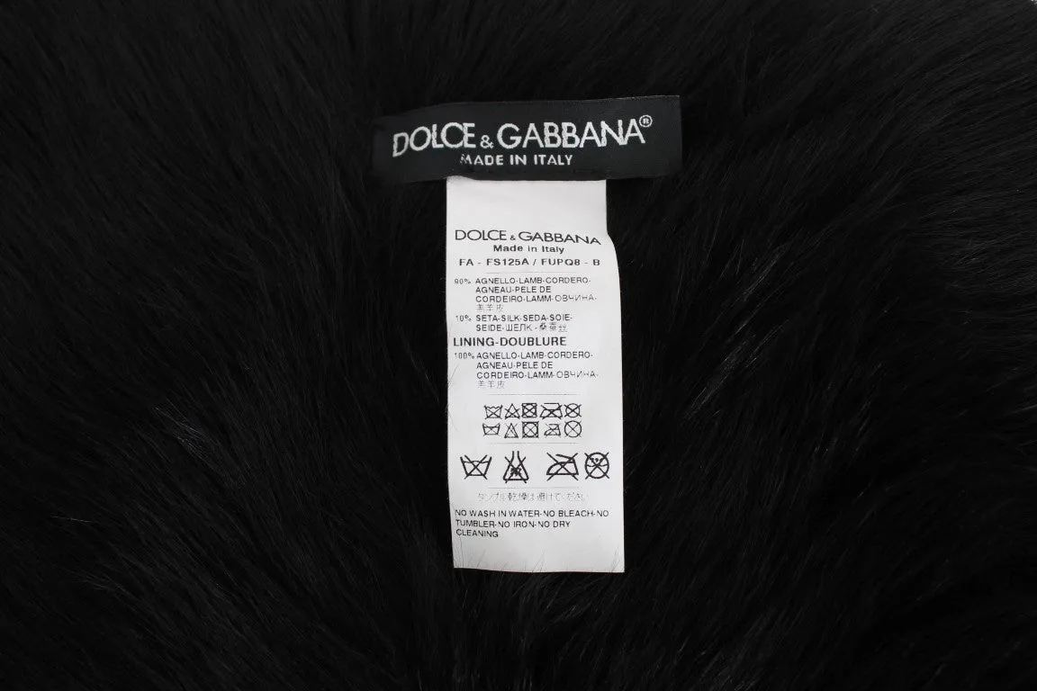 Black Lambskin Fur Silk Scarf