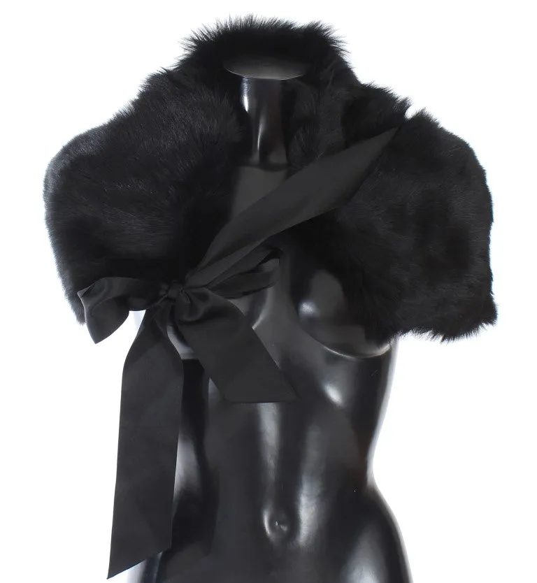 Black Lambskin Fur Silk Scarf