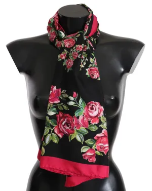 Black Red Roses Floral Silk Square Scarf