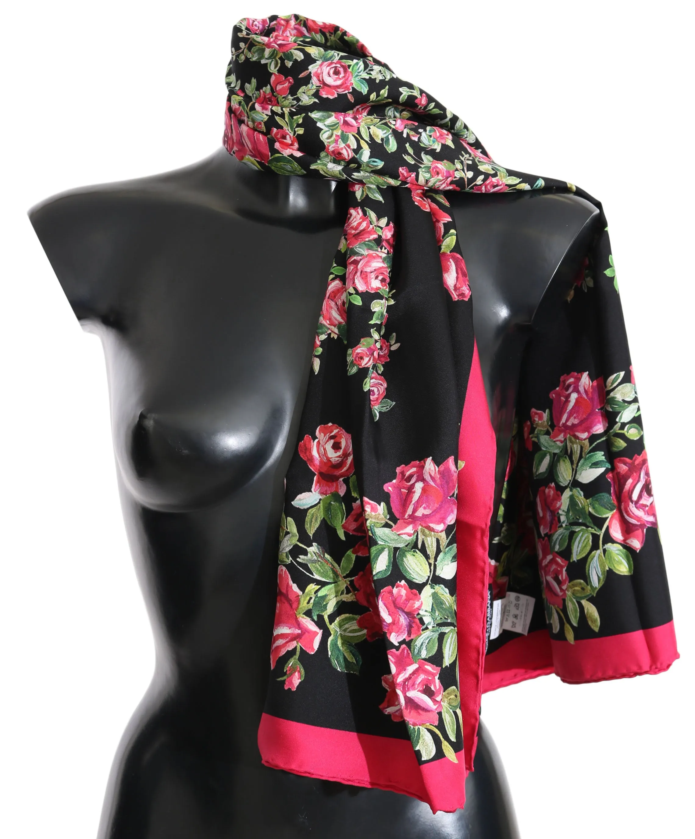 Black Red Roses Floral Silk Square Scarf
