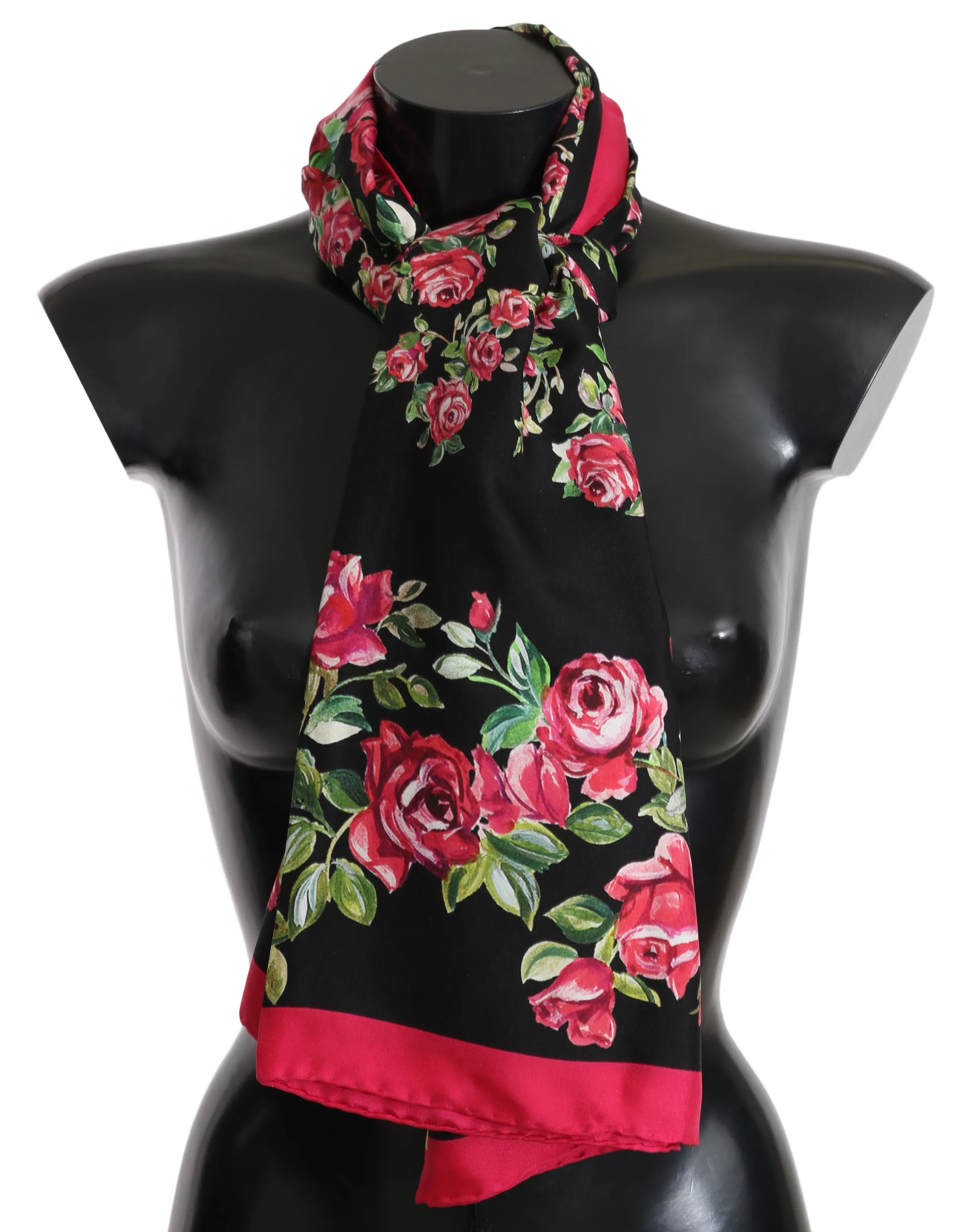 Black Red Roses Floral Silk Square Scarf