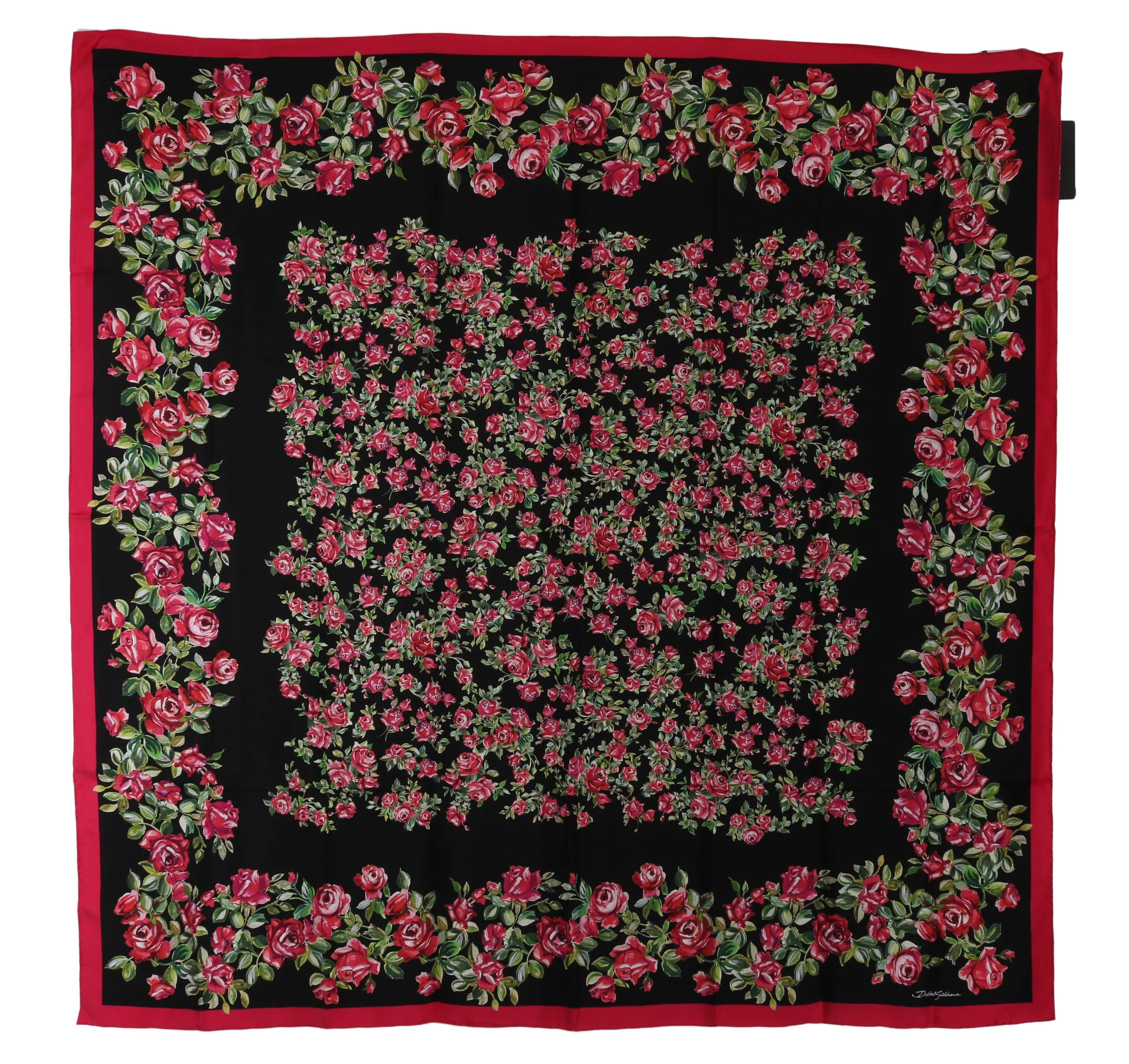 Black Red Roses Floral Silk Square Scarf