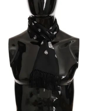 Black Silk Trinacria Print Scarf