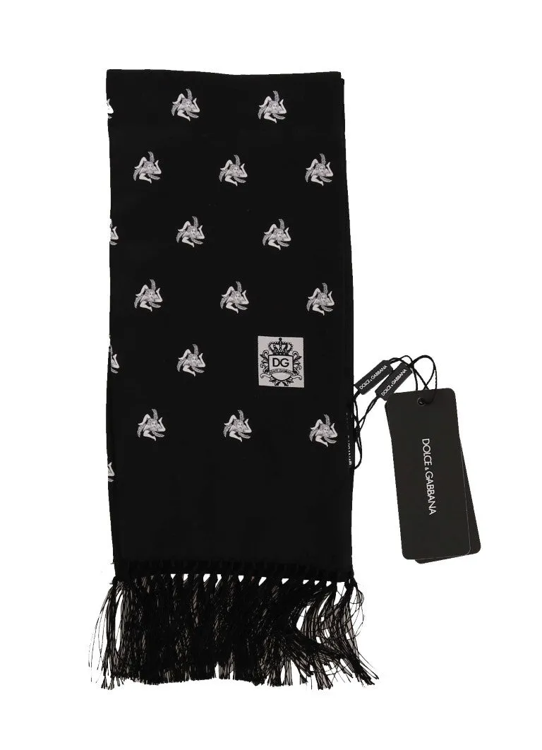 Black Silk Trinacria Print Scarf