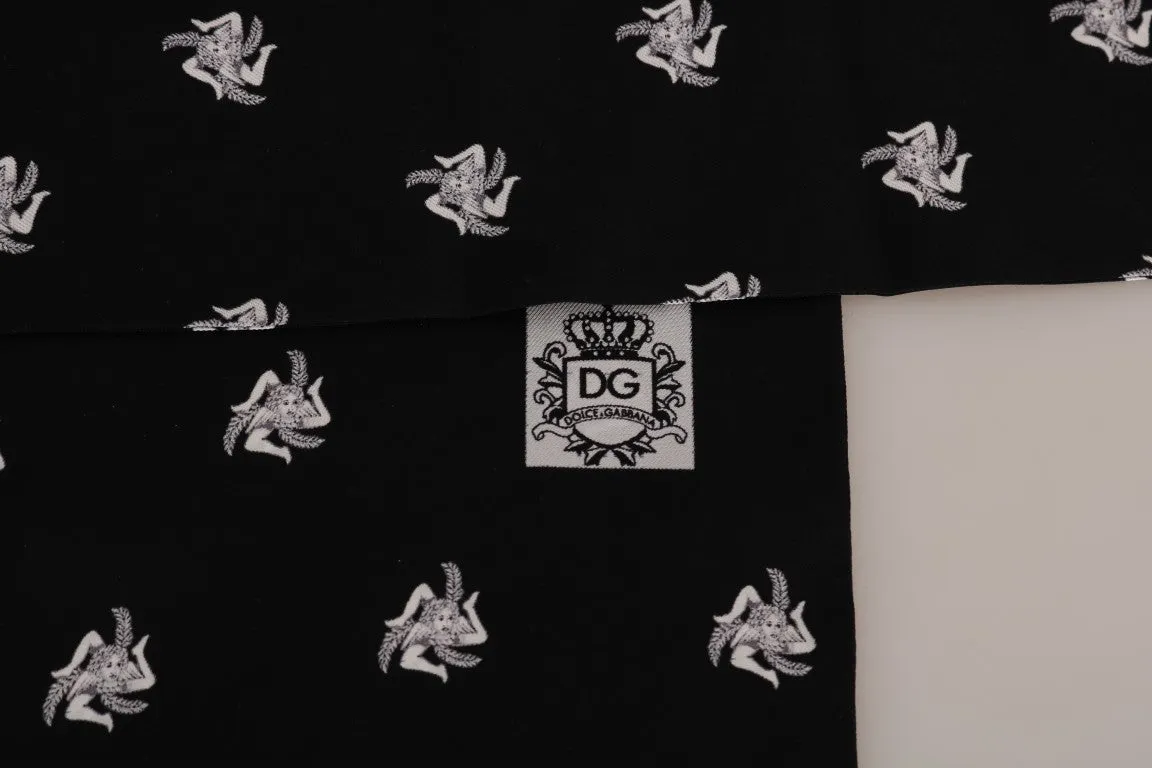 Black Silk Trinacria Print Scarf
