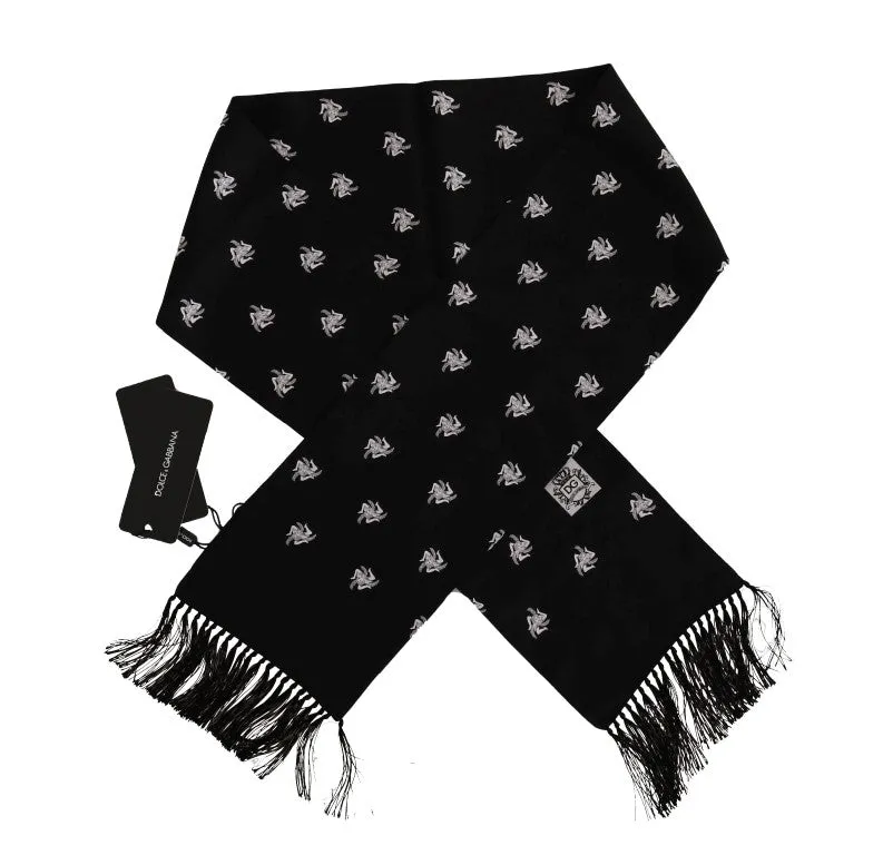 Black Silk Trinacria Print Scarf