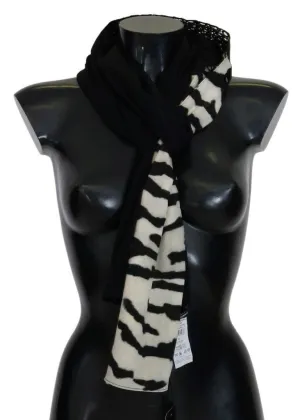 Black Silk Zebra Print Scarf
