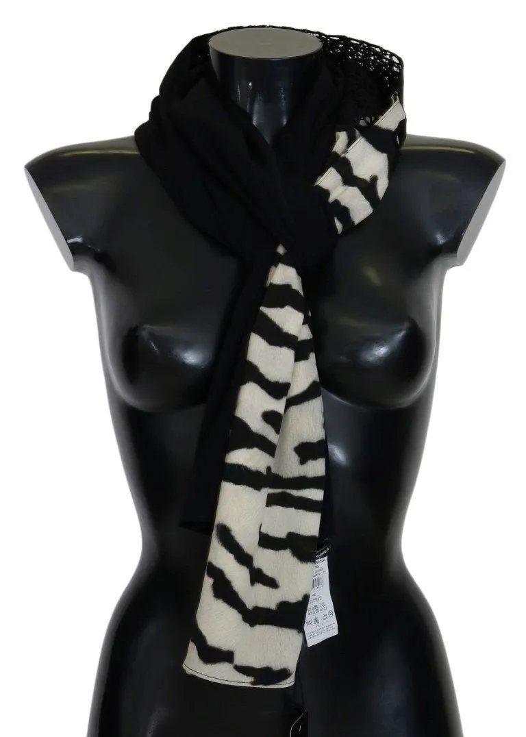 Black Silk Zebra Print Scarf